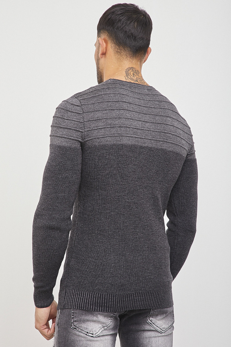 Pull fin bicolore gris