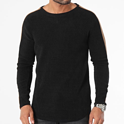 Sweat Crewneck A Bandes Noir Marron