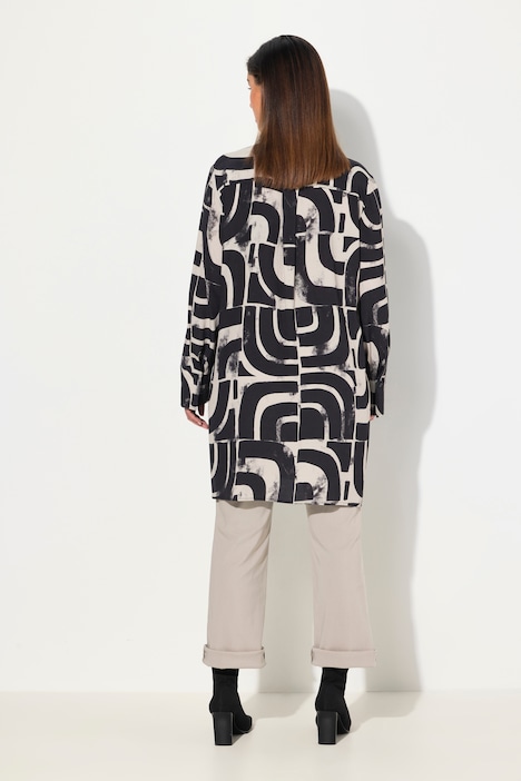 Longbluse, grafischer Druck, Hemdkragen, Langarm