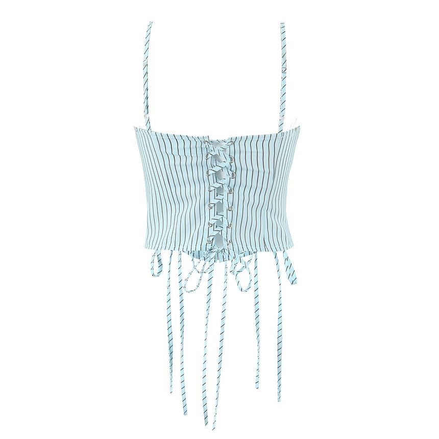 Avauntgardo - Gestreepte crop top met haak-en-oog vetersluiting