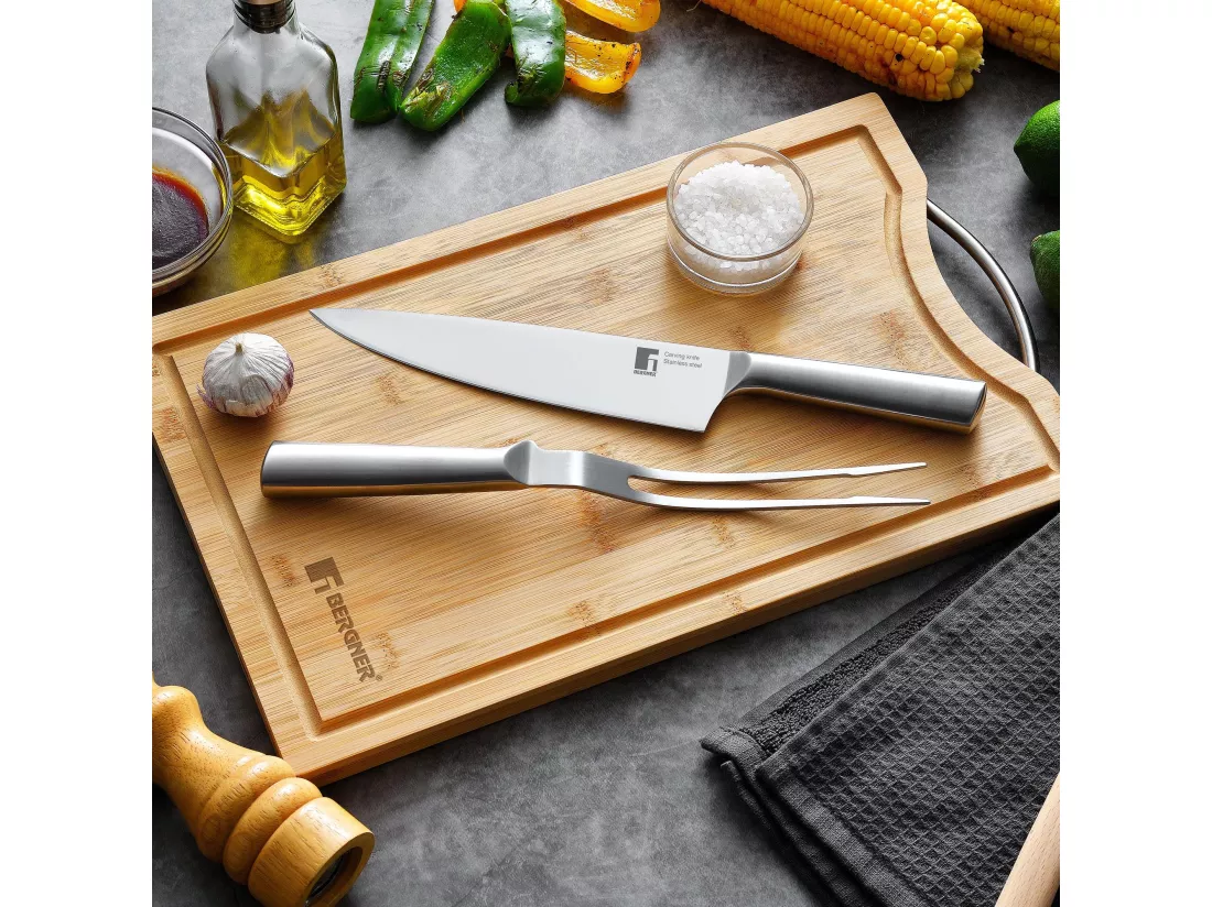 Ensemble couteau de chef en acier inoxydable Bergner + fourchette à viande BBQ