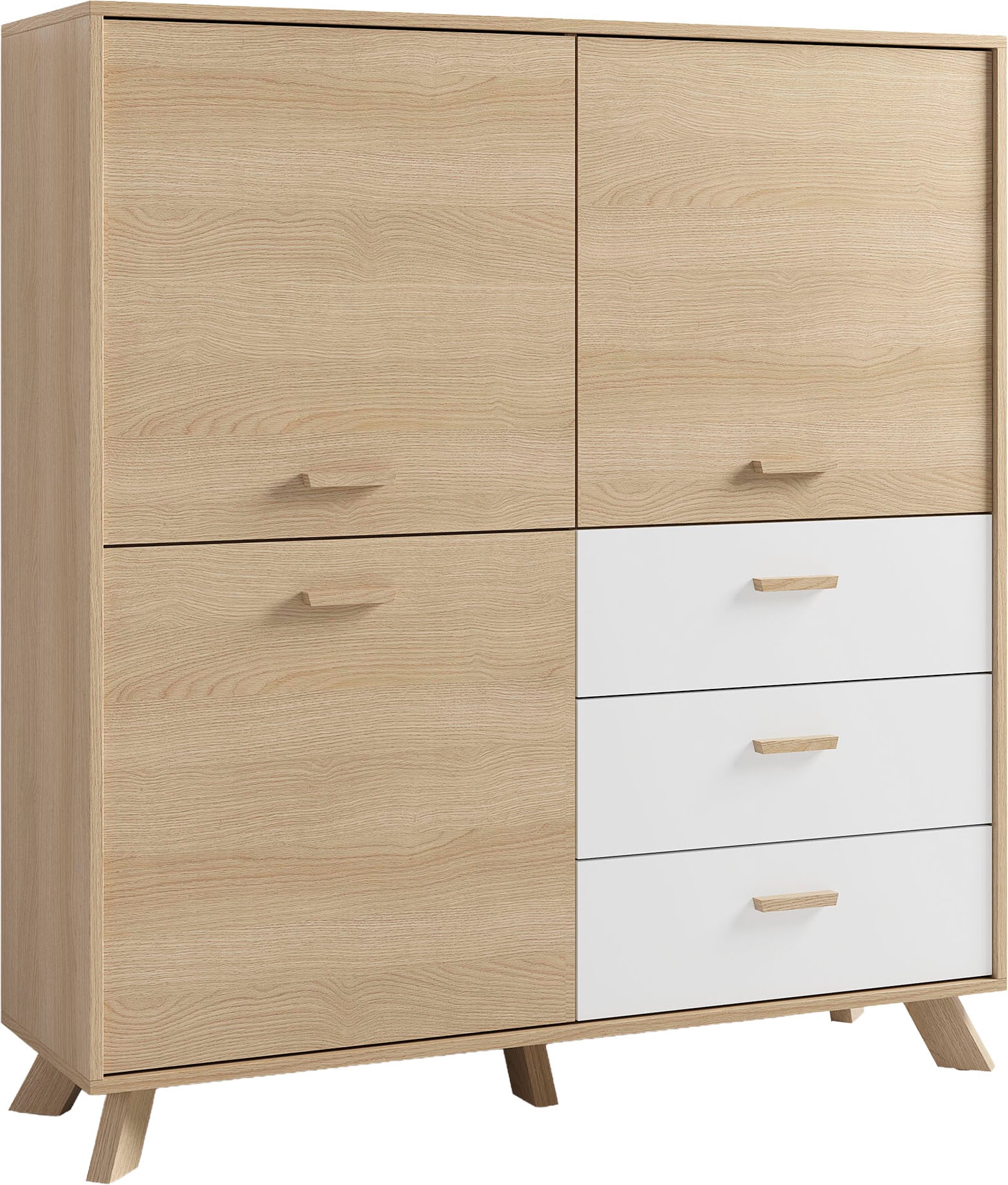 byLIVING Highboard »Bastian« 1 Stk. tlg. mit massiven Holzfüssen und Griffen, natürlicher Eichenlook, 120cm