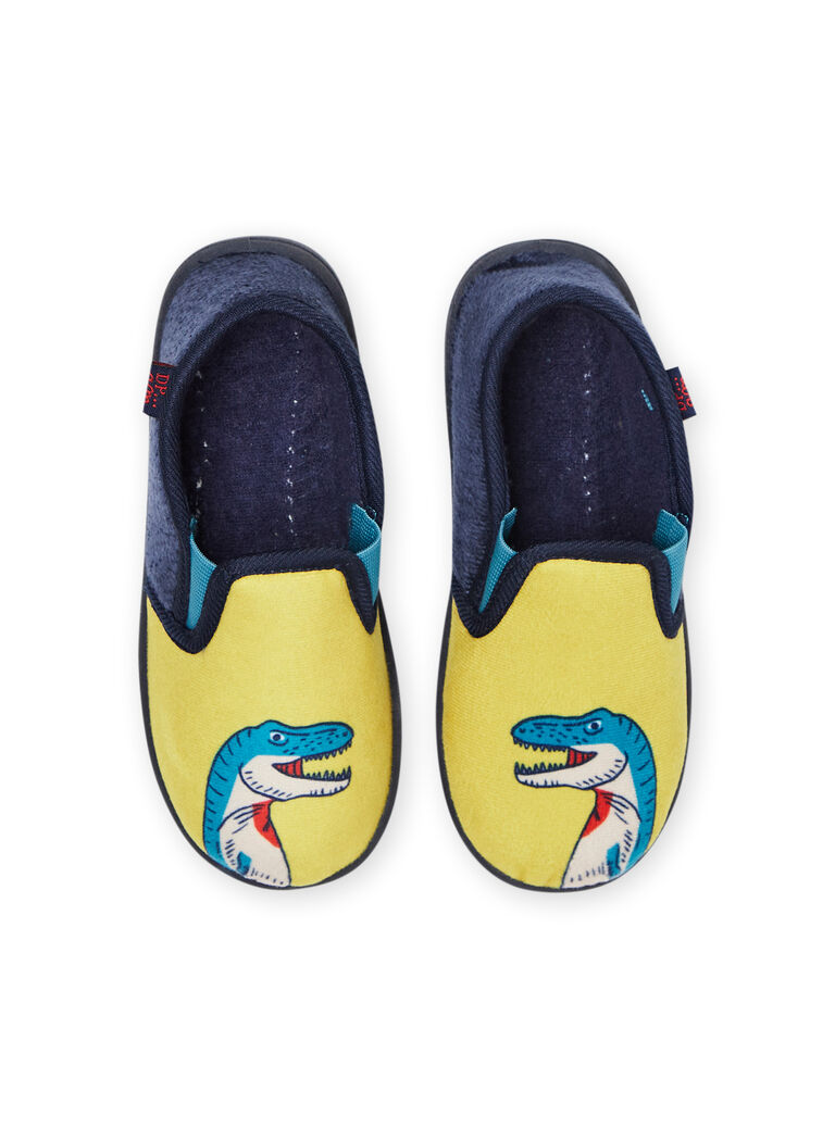 Pantoufles jaunes et bleu nuit à motifs dinosaures enfant garçon