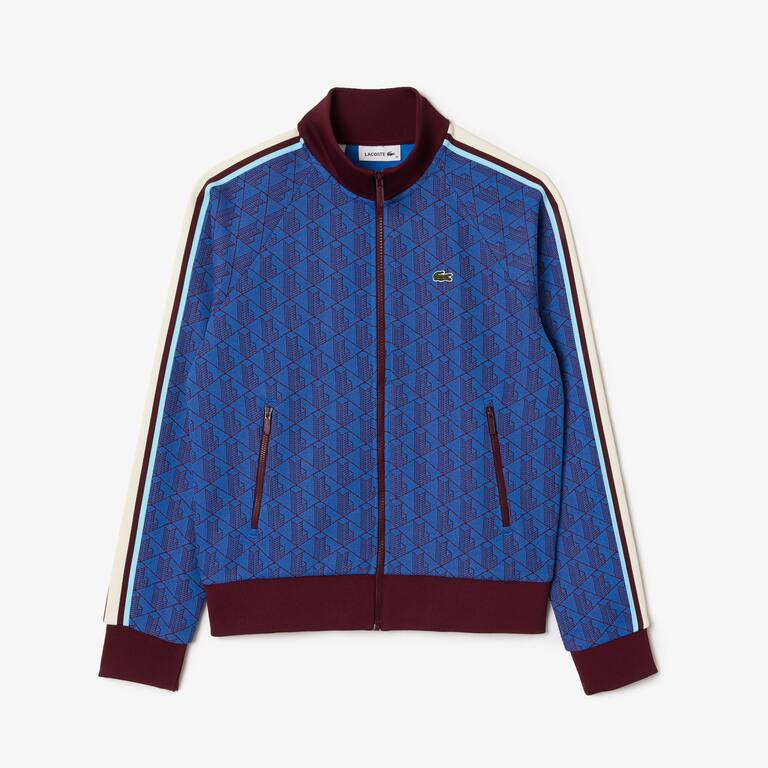 Sweatshirt zippé Paris col montant jacquard monogramme Sweatshirts - Bleu - Lacoste - Femme