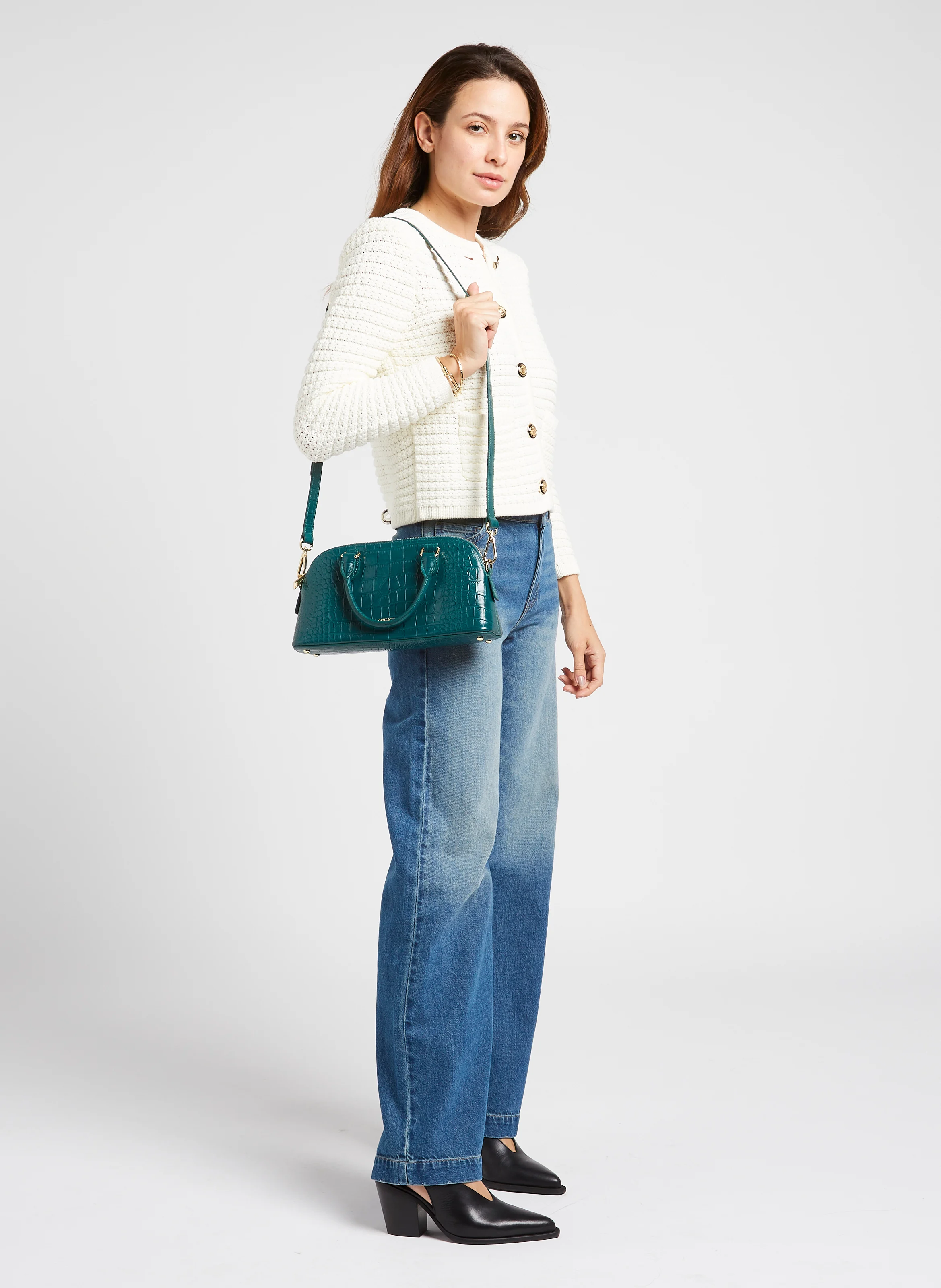 EXO - Sac demi-lune en cuir embossé croco | Vert