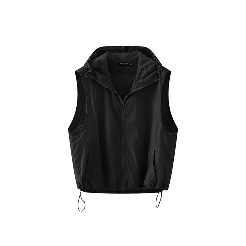 Fluffush - Effen vest met trekkoord, capuchon en rits