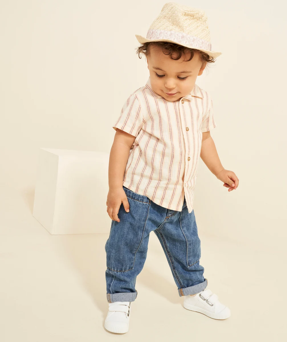 JEAN RELAX BÉBÉ GARÇON EN DENIM LOW IMPACT AVEC CEINTURE VERTE