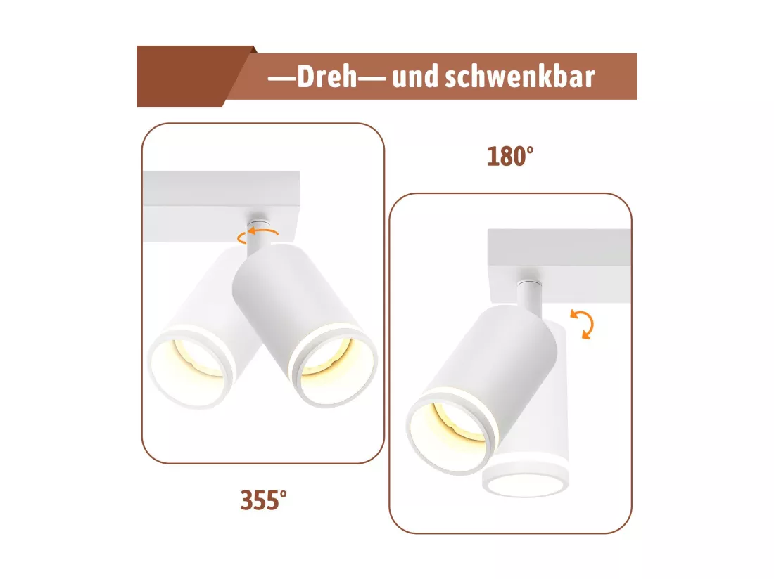 NETTLIFE Plafonnier 6 Spots moderne : plafonnier blanc spot GU10 spots orientables à 355°métal intérieur pour cuisine, salon, chambre, sans ampoule