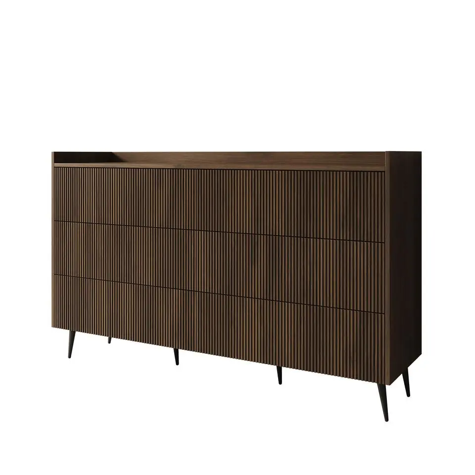 Meubella - Asty - Ladekast met 6 lades - Donker eiken - 150x41x92 cm