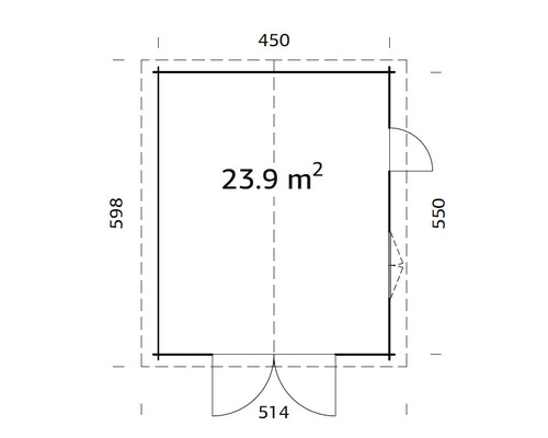 Palmako Roger vrijstaande garage, 23,9 m², met houten deur, 450 x 550 cm, grijs gedompeld.