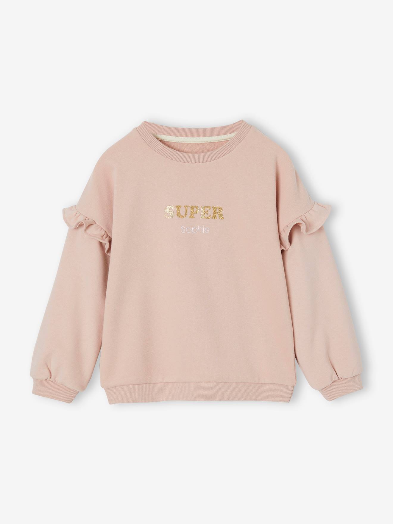 Blusa de moletom com babados personalizável para meninas, cor ferrugem