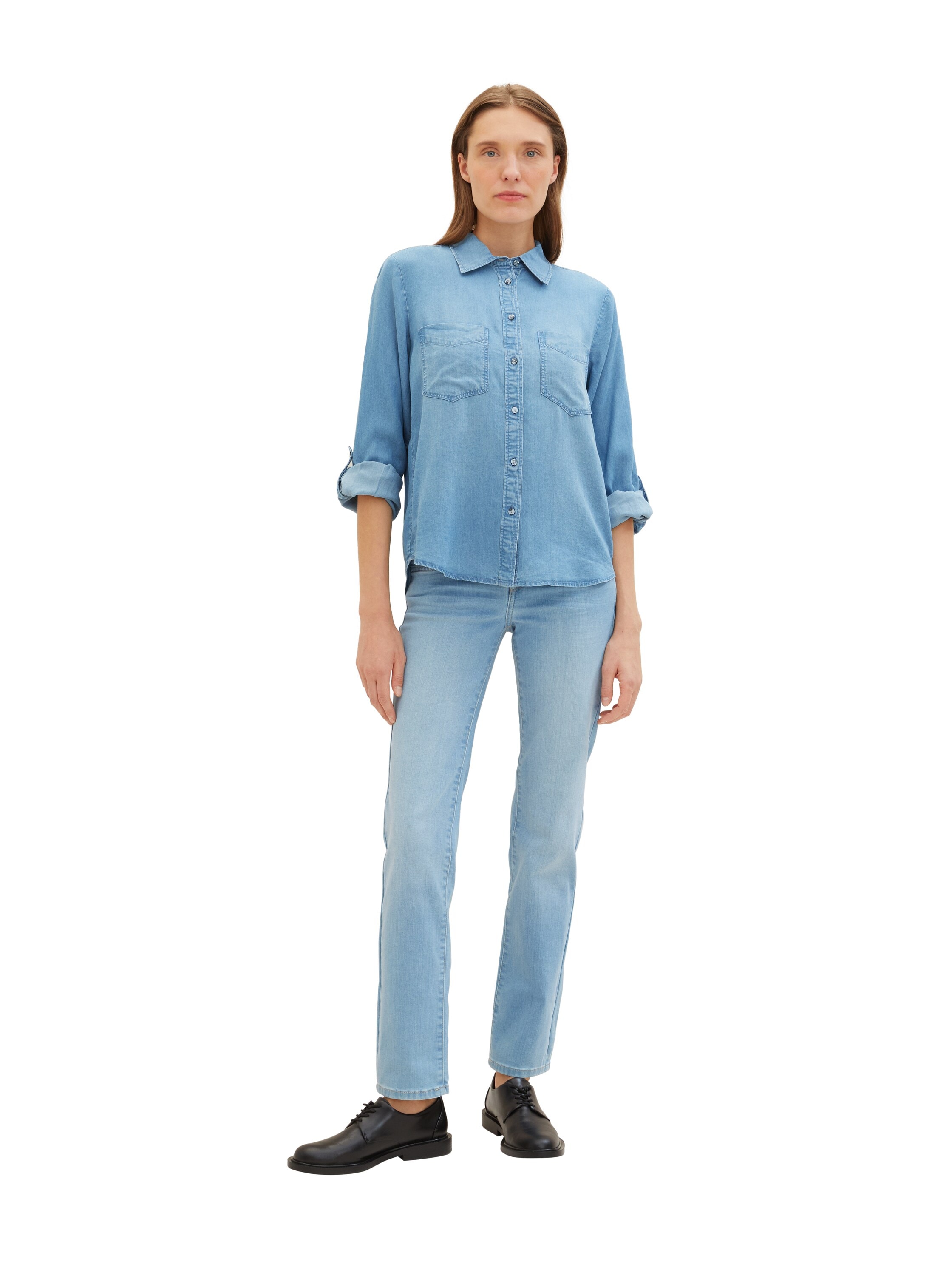TOM TAILOR Jeansbluse , mit Lyocell und Kentkragen