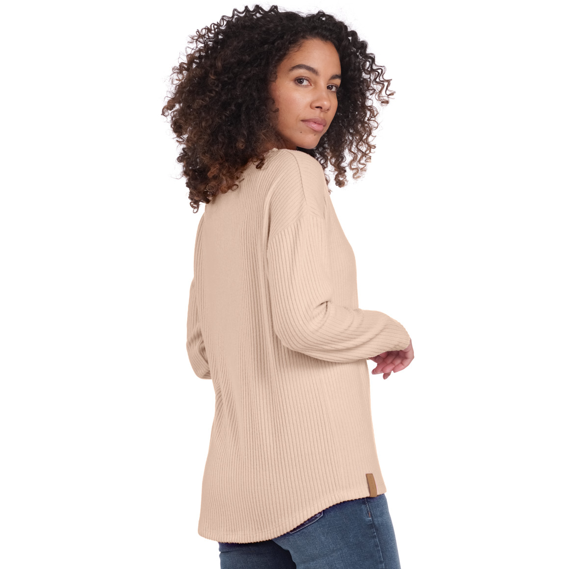 Gina Damen Langarmshirt mit Rippstruktur beige