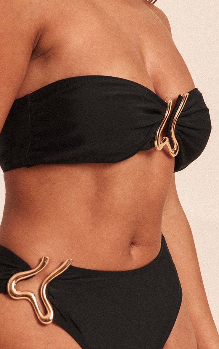 Noir Haut De Bikini Bandeau Shape À Vague Dorée