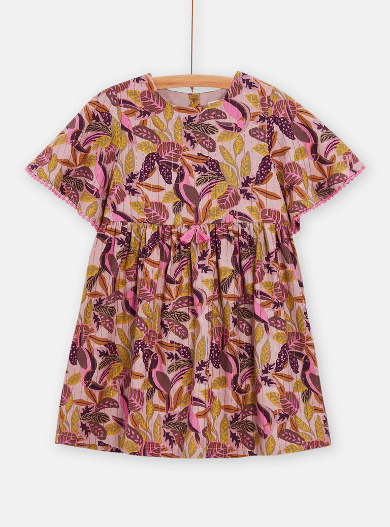 Robe manches courtes rose à imprimé toucan pour fille
