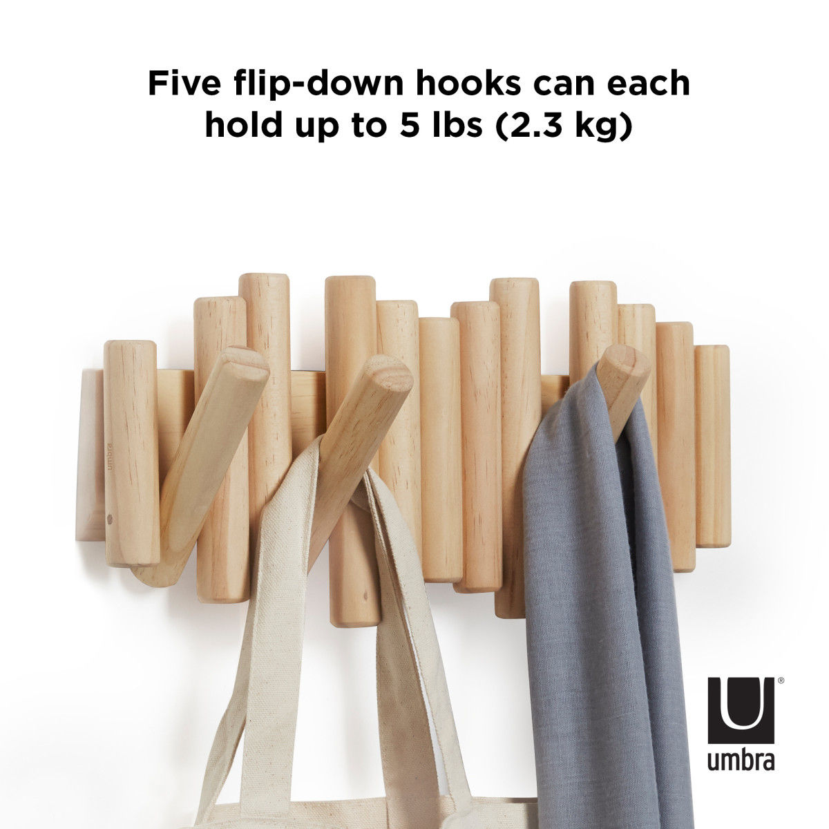 Wandkapstok Umbra Picket 5 haken naturel hout