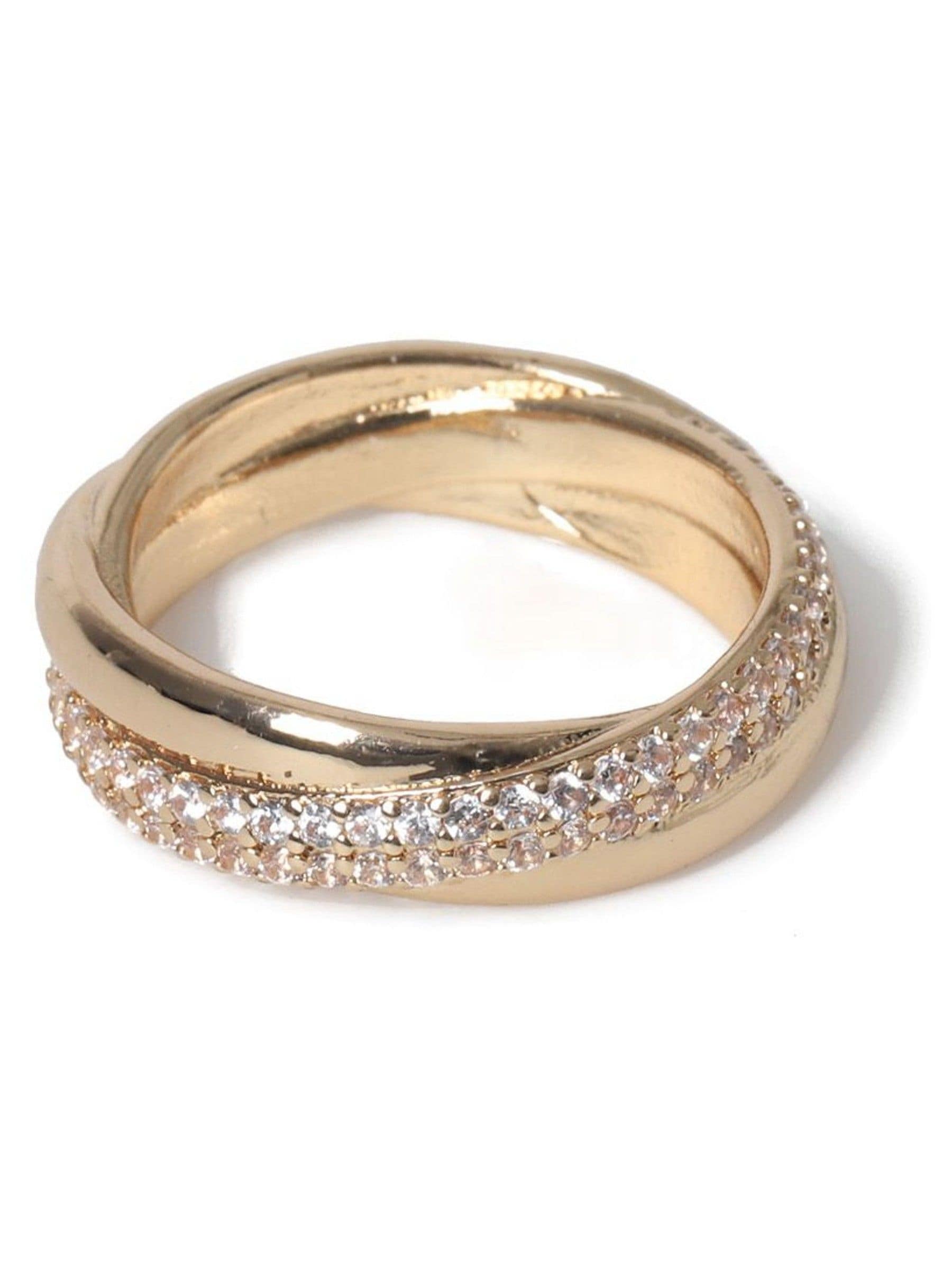 Aela Gold Tone Diamond Simulant Pave Ring