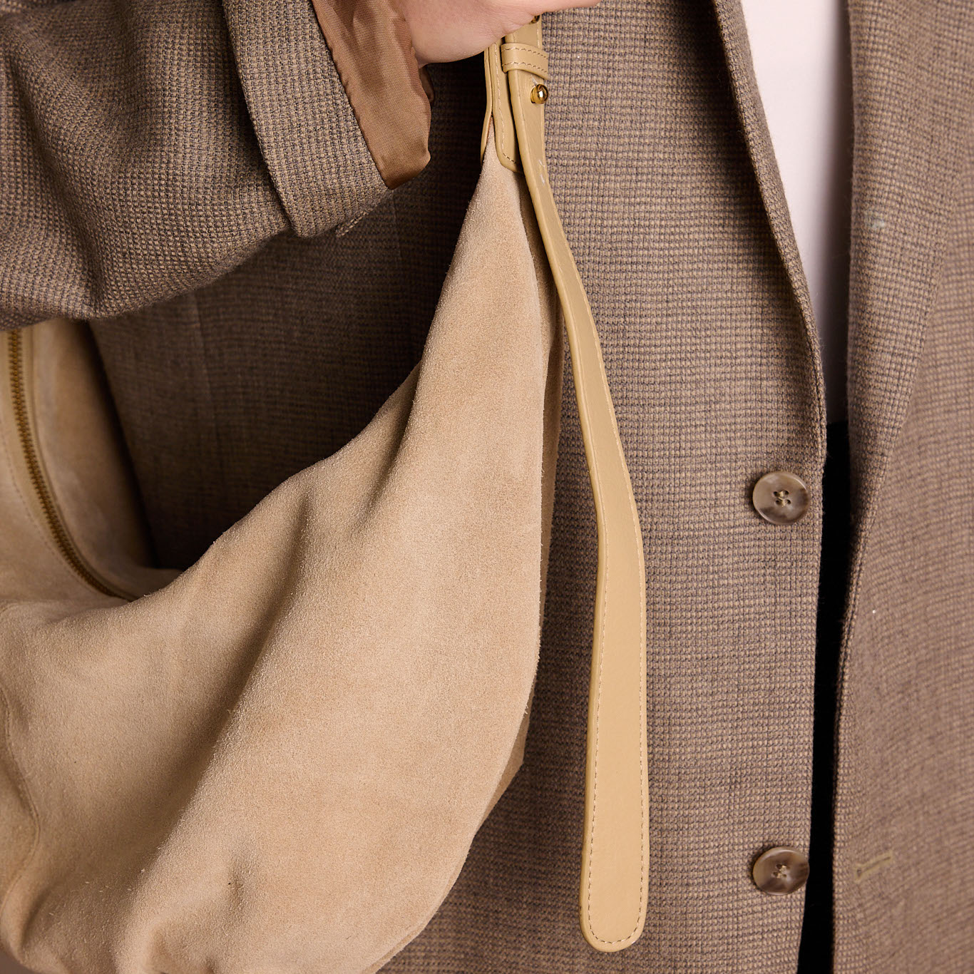 Beige suède schoudertas