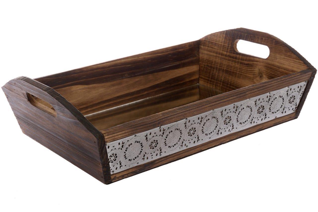 Holztablett NASSAR - holzfarben - mit Spiegelfläche - 40 cm