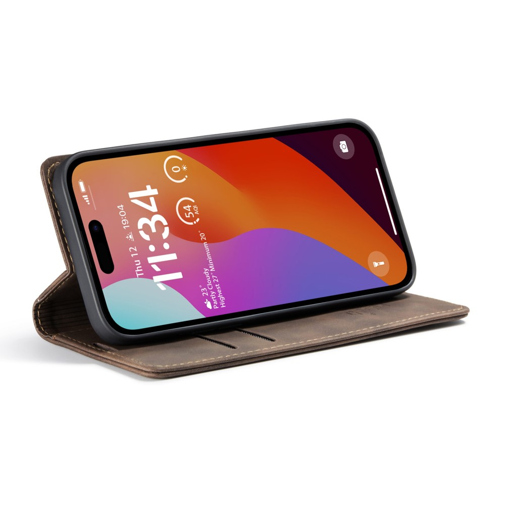 iPhone 16 Pro Leder Tasche Flip Wallet Etui mit Kartenfächern - Braun