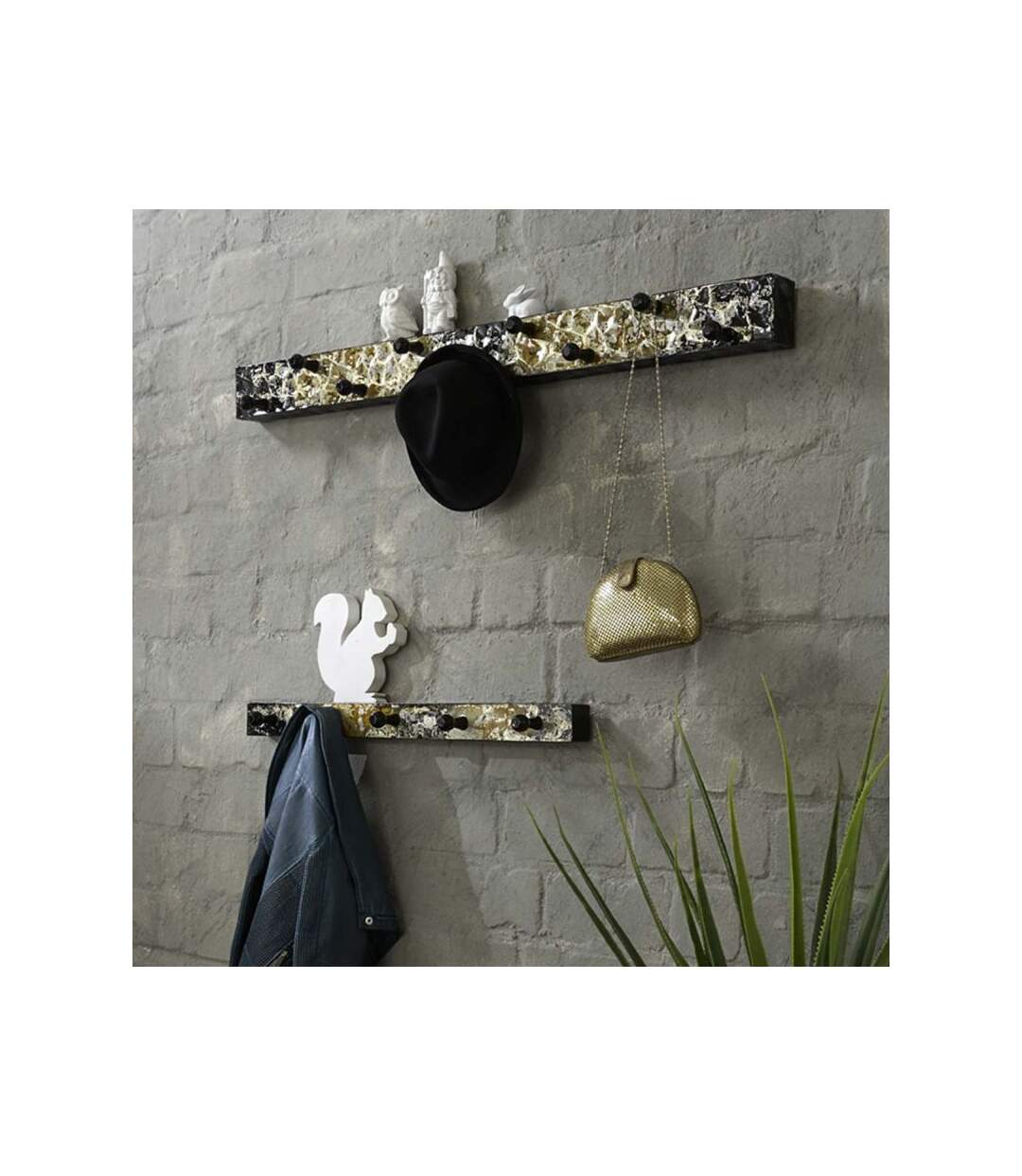 Paris Prix - Patère Murale Design 5 Crochets 75cm Noir & Or