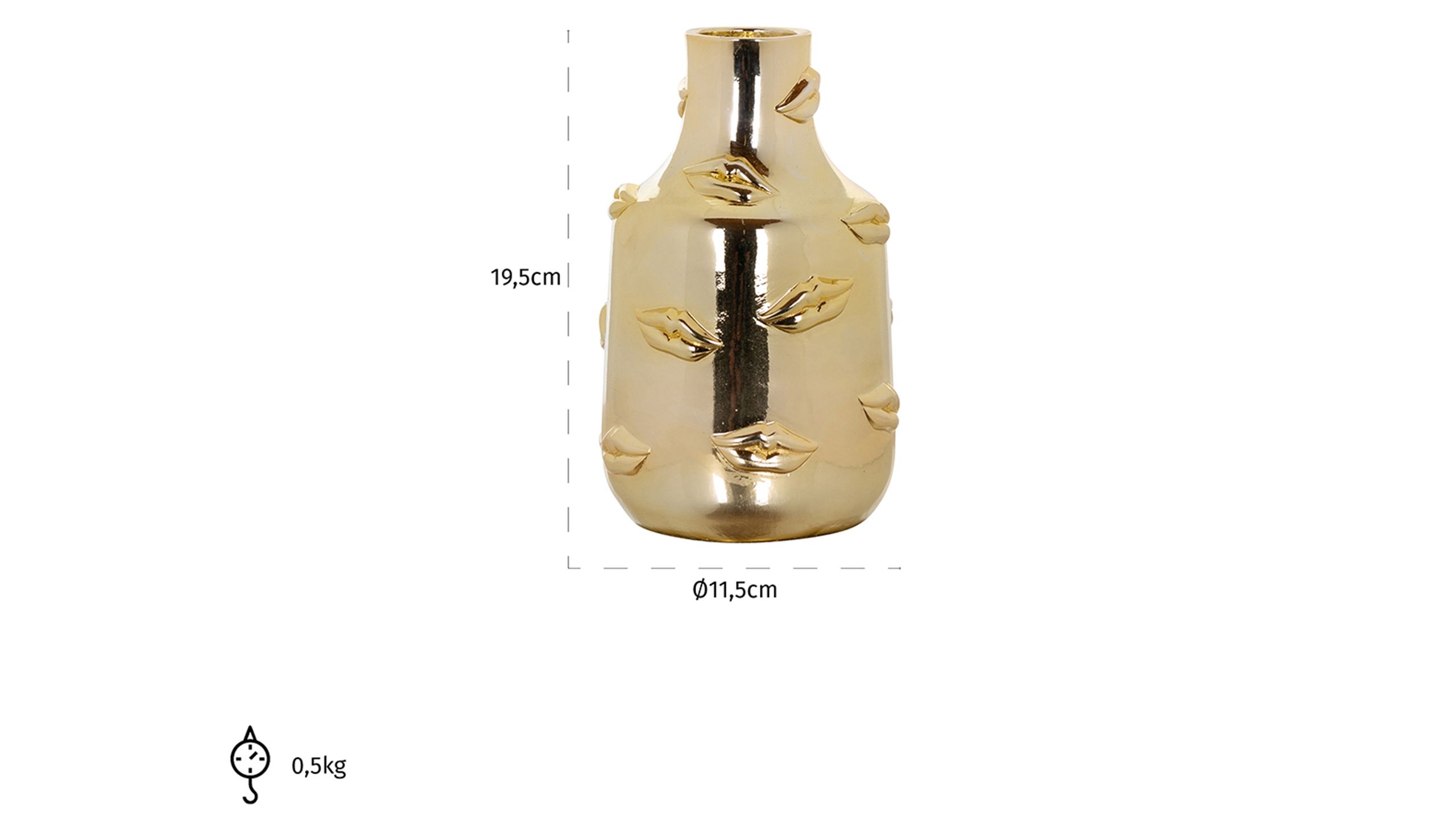 Vaas Kisses Klein goud 210803B11.5 x D11.5 x H19.5 cm
