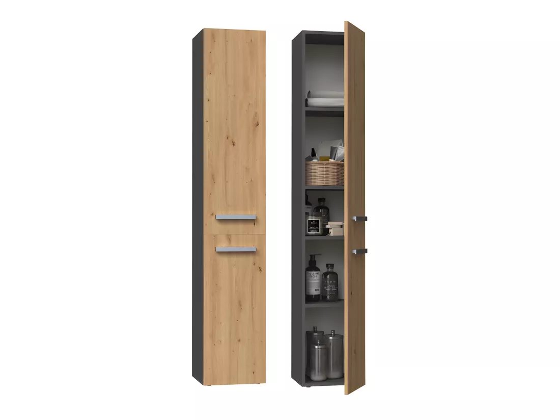 KOMMA - Meuble salle de bain 2 portes - 31x30x174 cm - Colonne rangement SDB