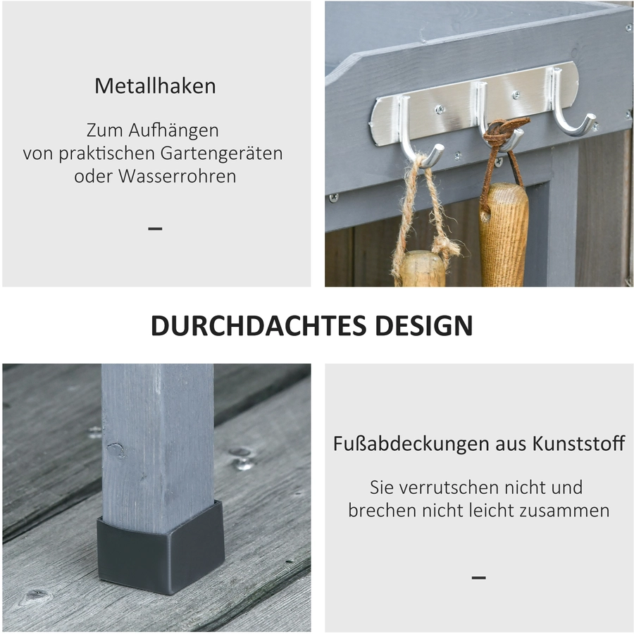 Outsunny Gärtnertisch mit Metall-Arbeitsfläche grau