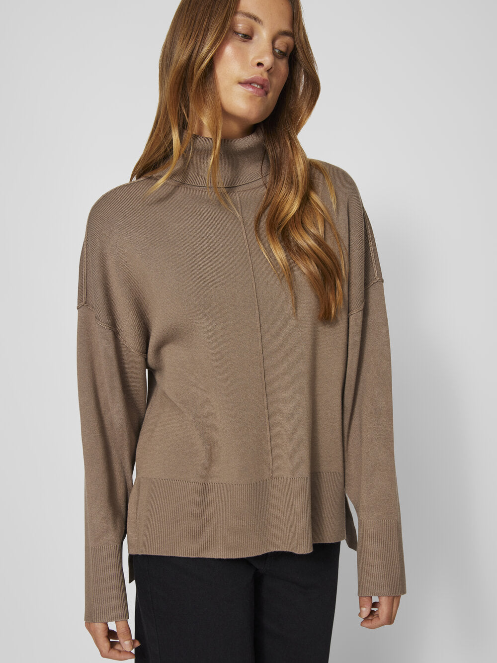 Vila  Viostria Rollneck L/S striktrøje - Fossil