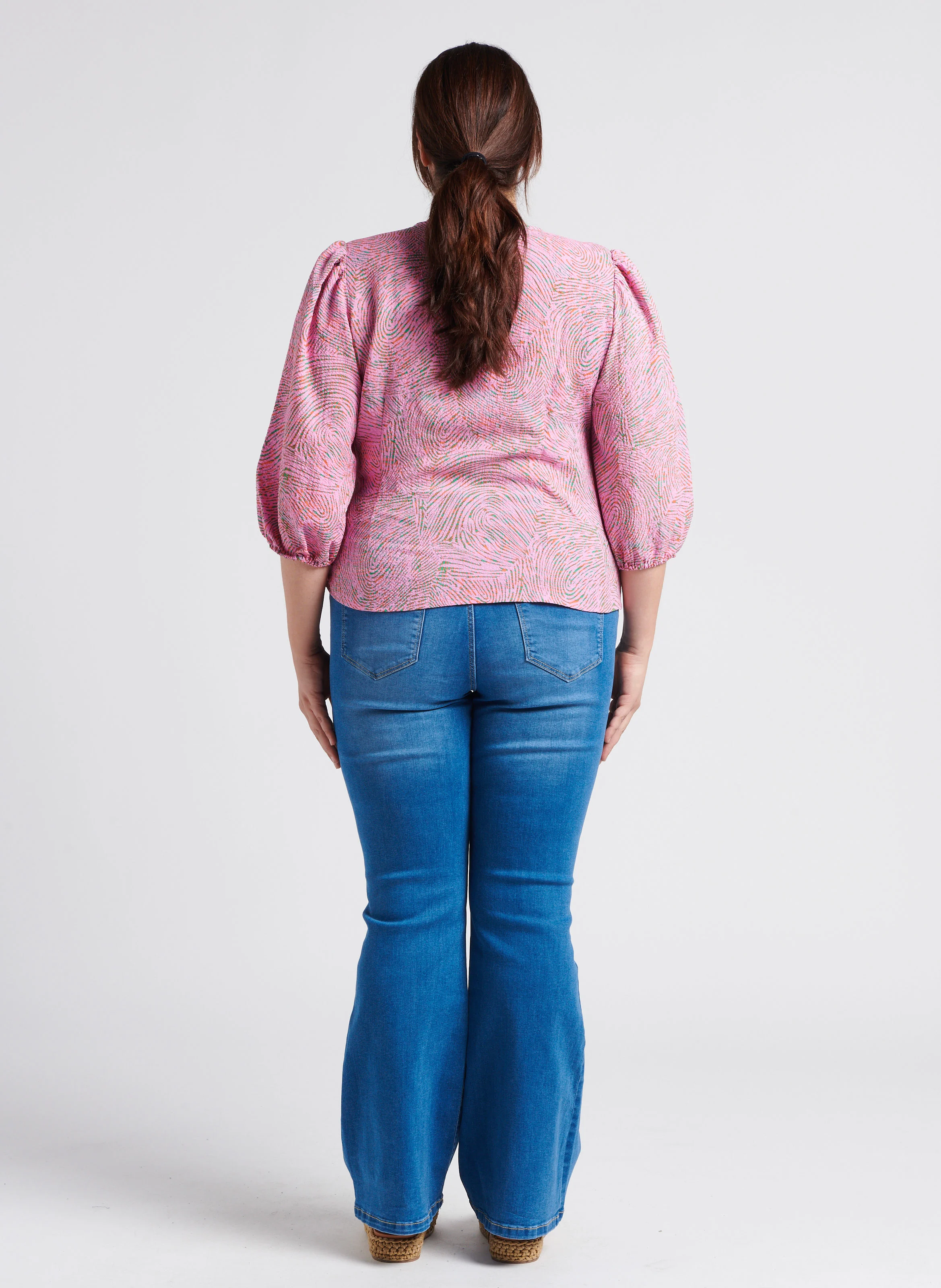 Jean flare denim délavé en coton mélangé| Jean Délavé