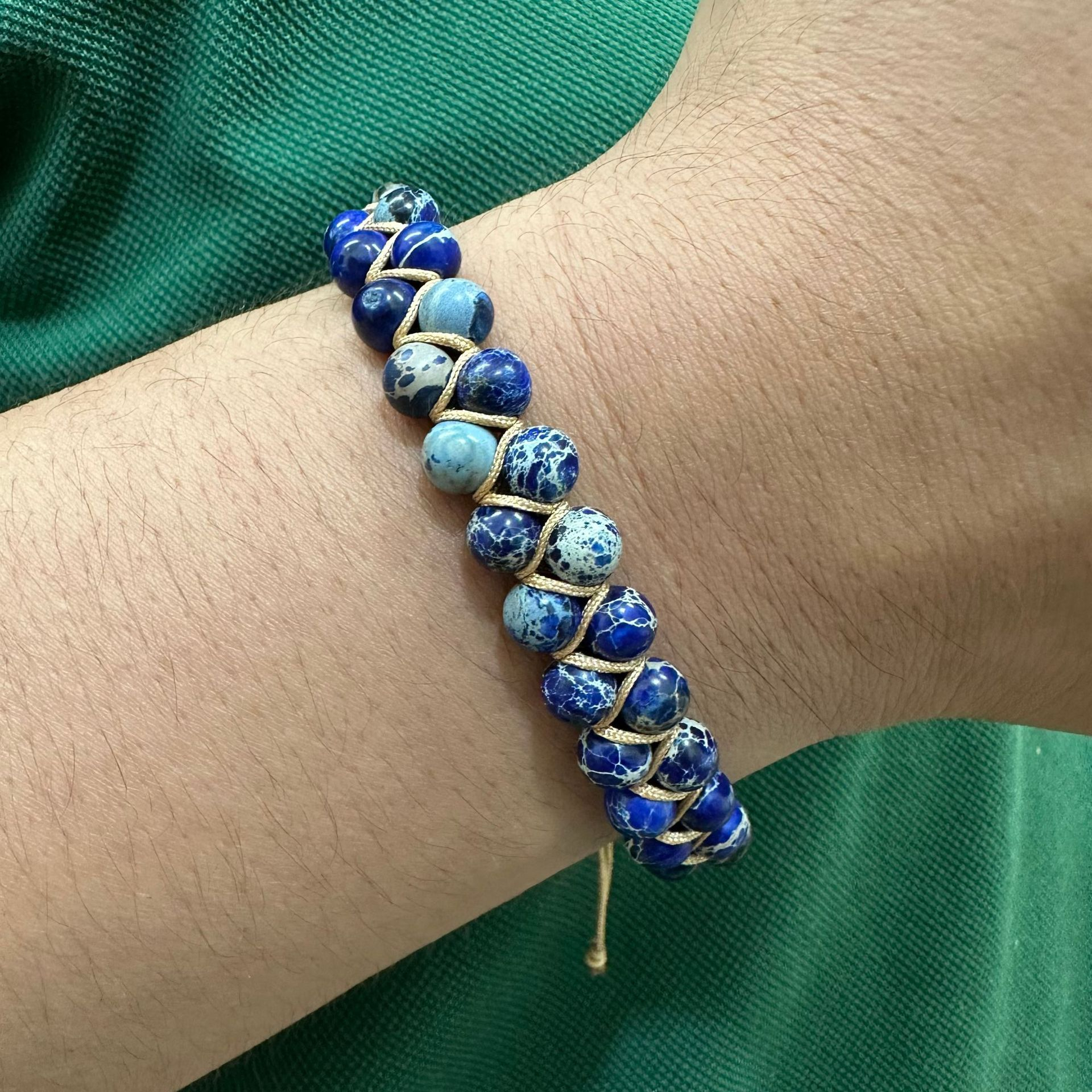 (160-235mm) Geflochtenes Nylon Naturstein Armband Edelstein Modeschmuck Armkette - Jaspis Blau