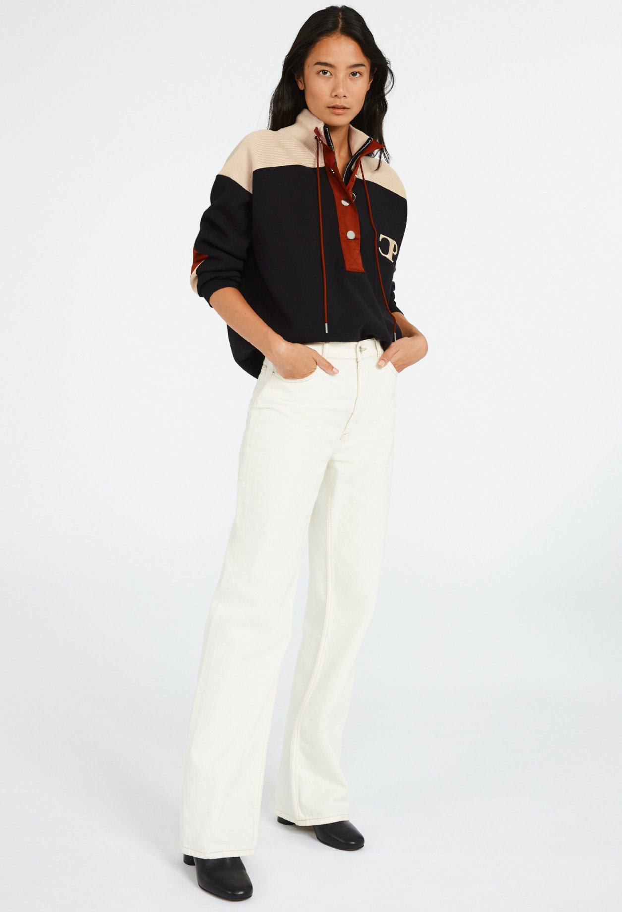 Sweatshirt Minimum col boutonne marine