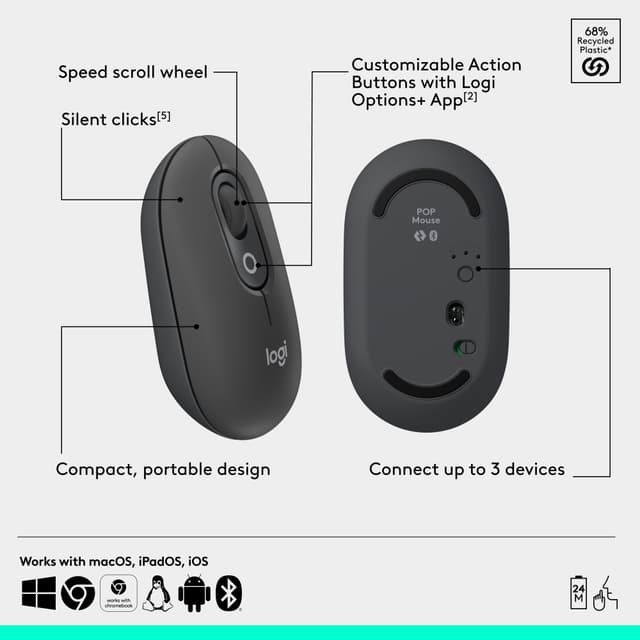 Logitech POP Icon tastatur og mus (grafit)