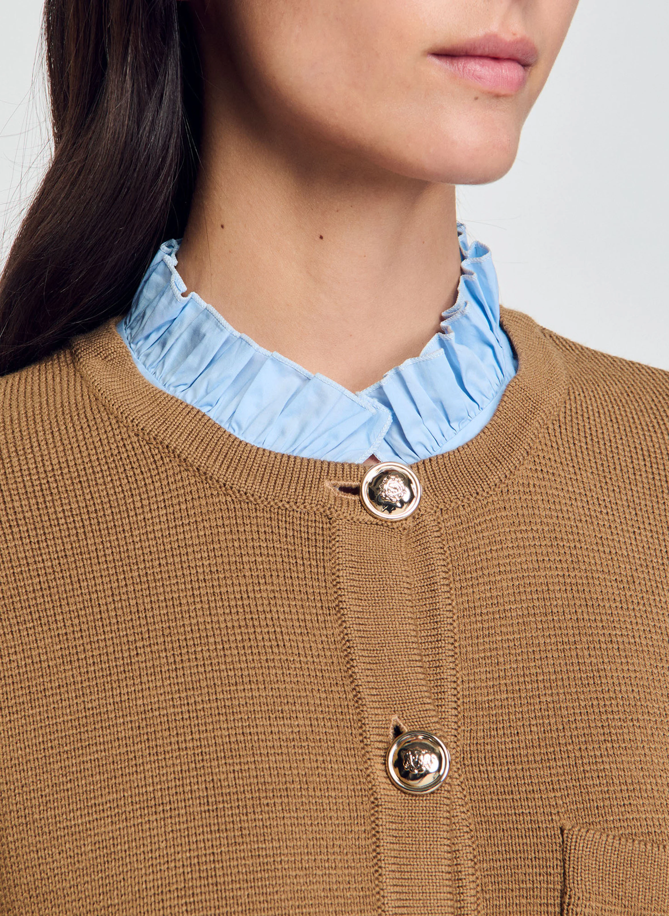 Cardigan col rond amovible | Marron