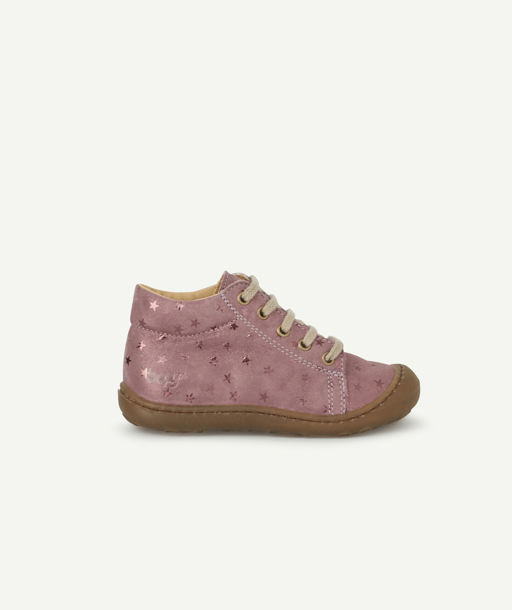 BOPYBOTTINES PREMIER PAS BÉBÉ EN CUIR MAUVE AVEC ÉTOILES