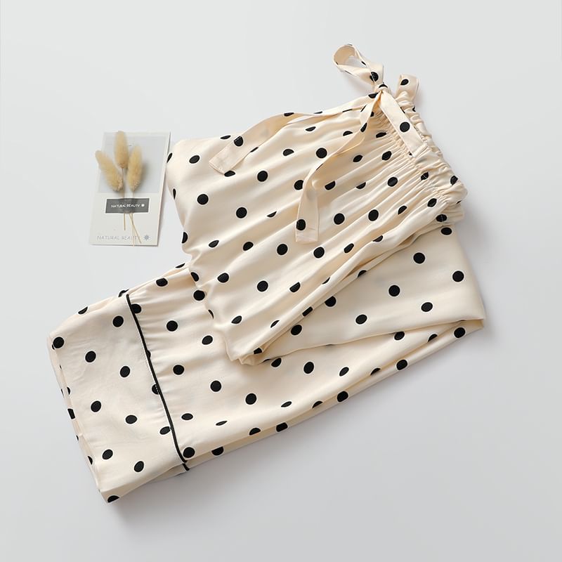Finlies - Pyjamaset: shirt met lange mouwen, kraag en stippen + rechte broek met elastische taille