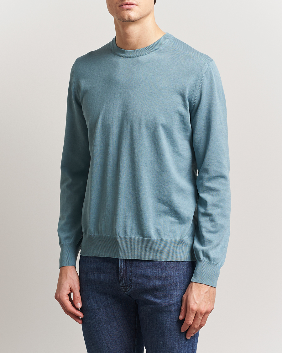 Canali Cotton Crew Neck Pullover Teal