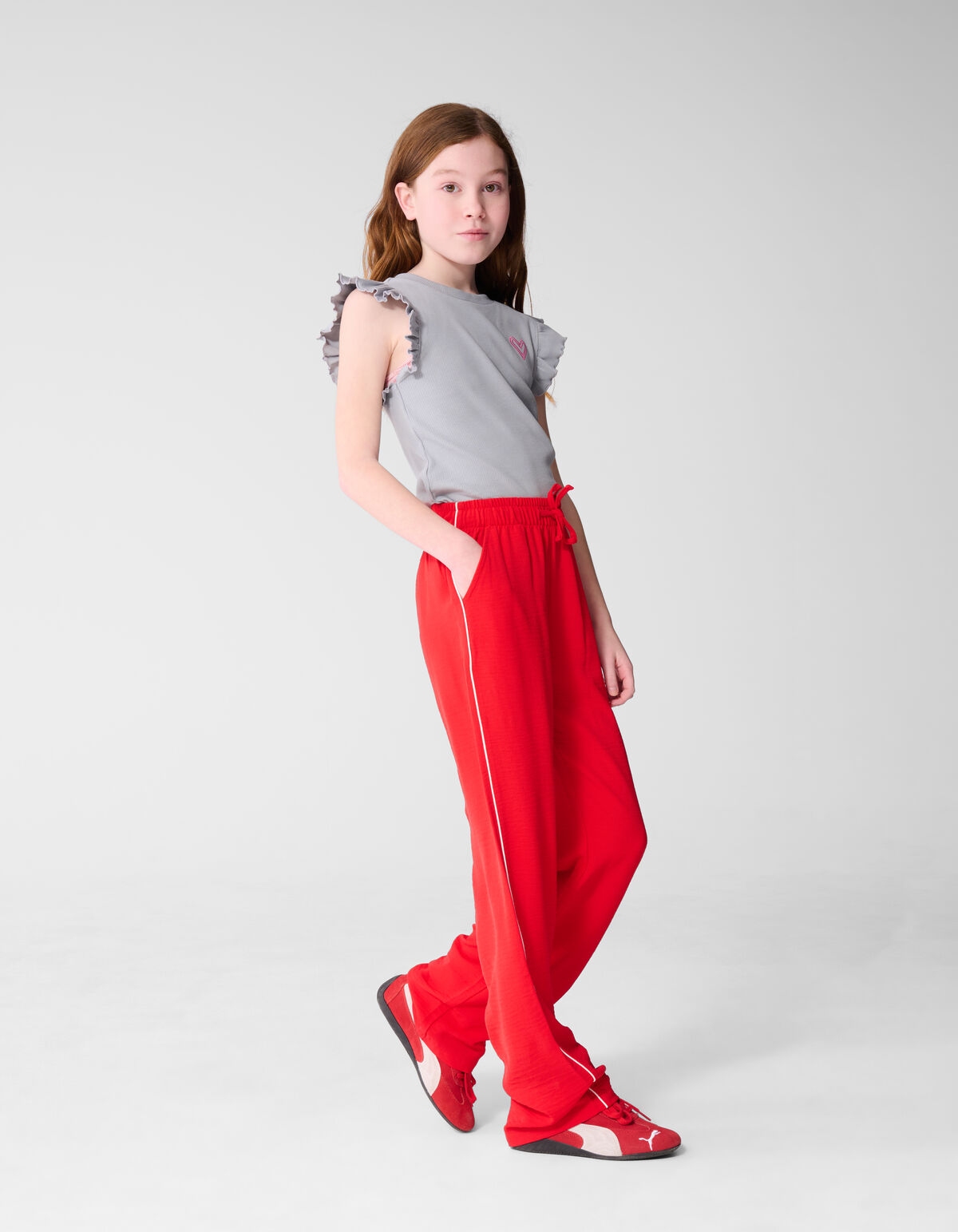 Piping Wide Leg Broek Rood