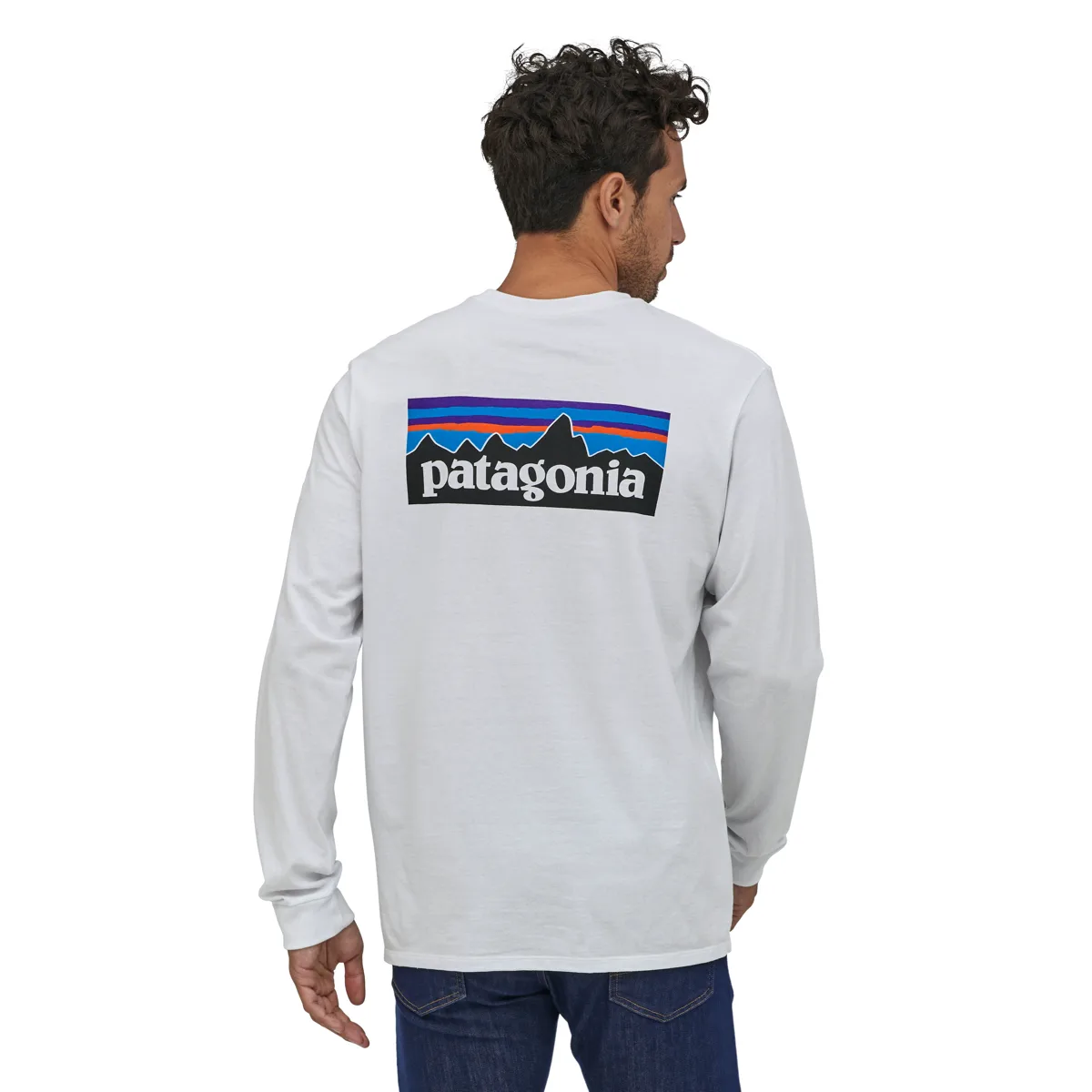 Patagonia Men's Longsleeve P-6 Logo Responsibili-Tee White