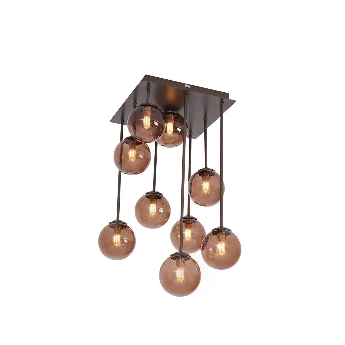 Design plafondlamp brons met brons glas 9-lichts - Athens