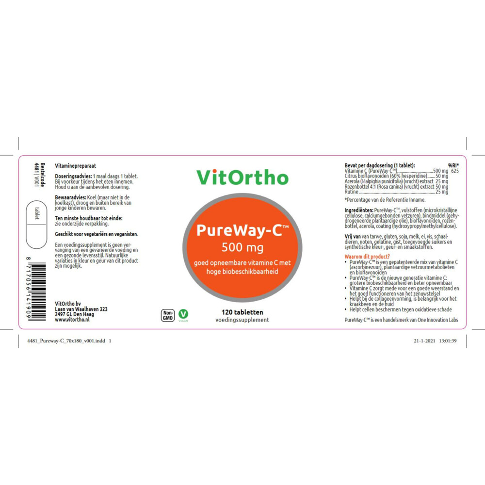 Vitortho Vitamine C PureWay-C 500 mg120 tabletten