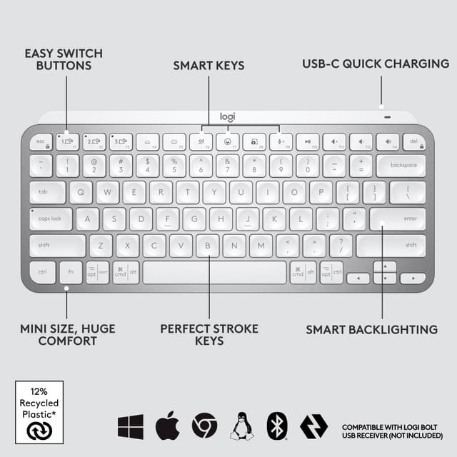 Logitech MX Keys Mini trådløst tastatur (grå)