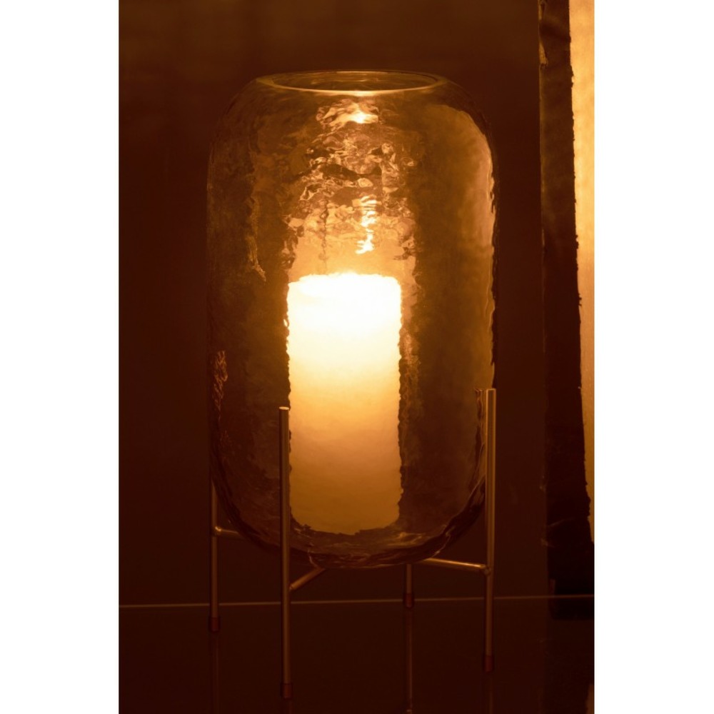 Vase rond en verre marron sur pied en métal doré 19x36.5cm
