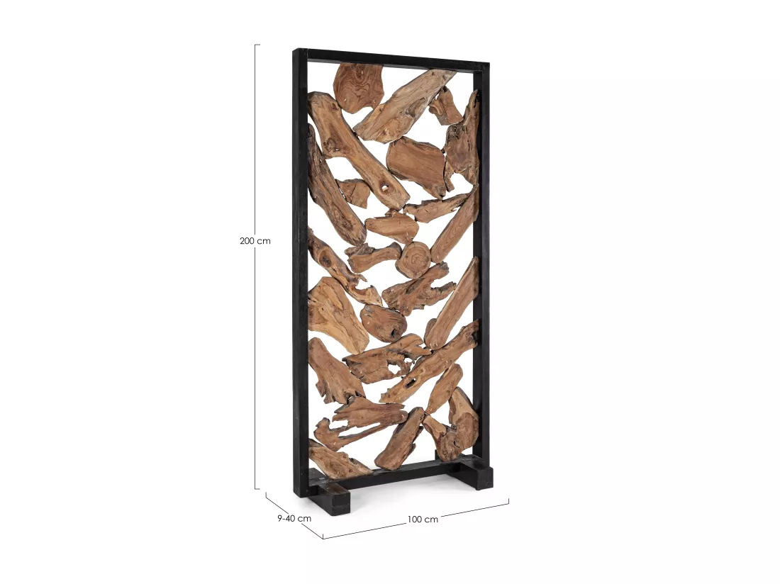 Paravent en racines de teck et acier noir Greka 100cm