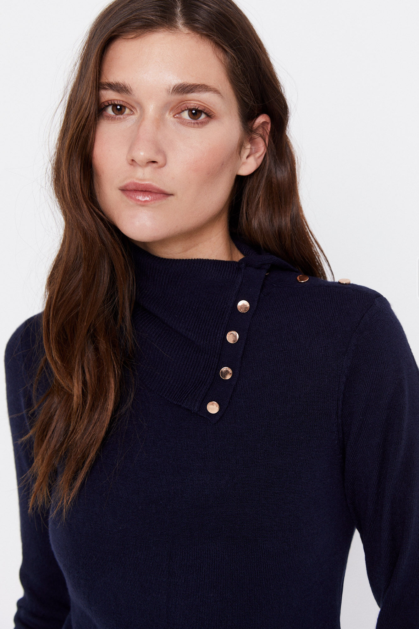Camisa de malha macia com botões - Azul marinho