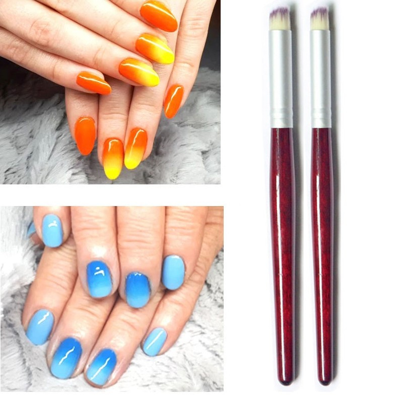 (2er Set) Nail Art Nageldesign UV Gel / Acryl / Nagellack Buffer Dekorier Pinsel - Braun