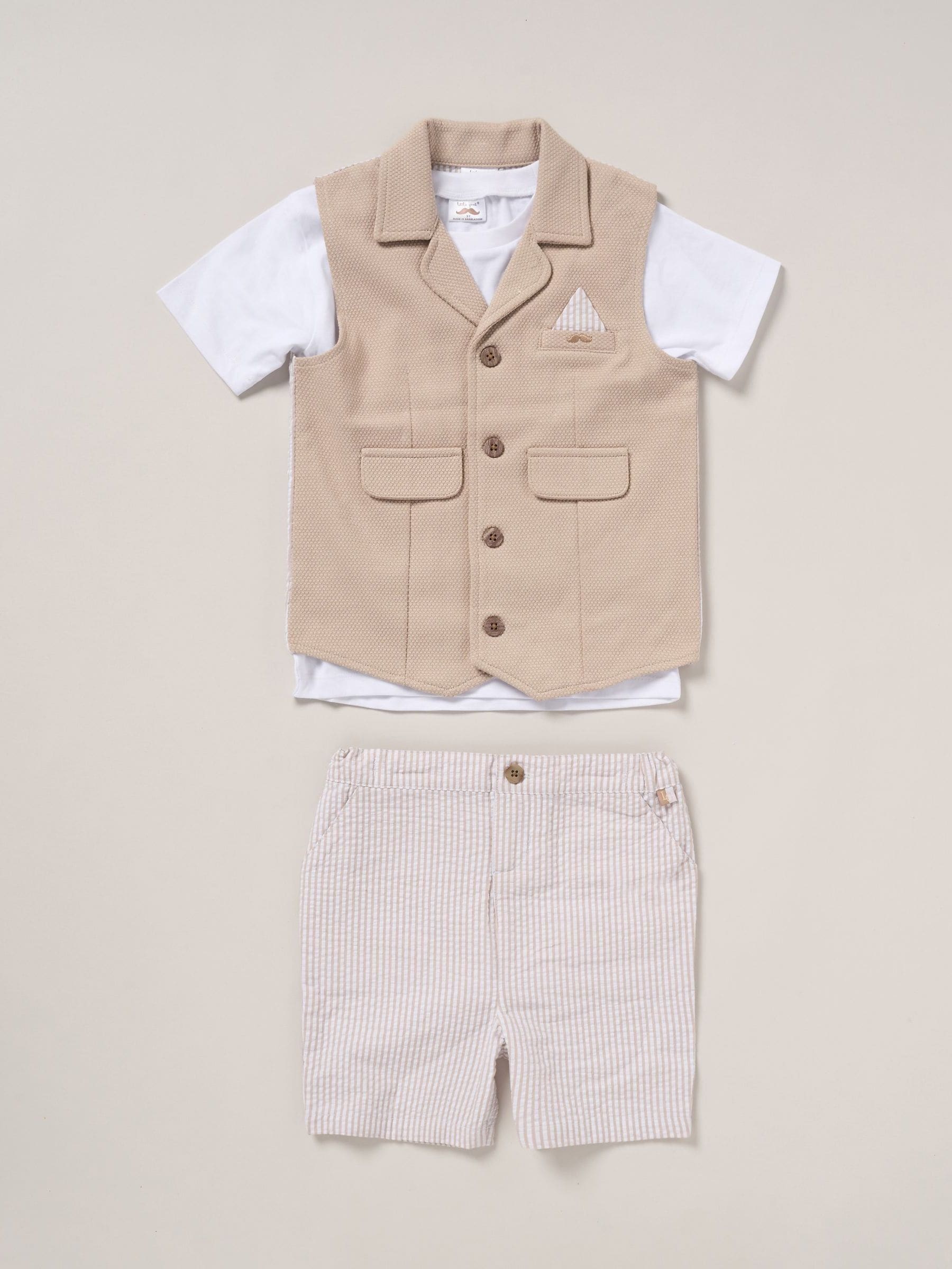 Bruin - Little Gent 100% Cotton Shirt, Waistcoat & Shorts Set