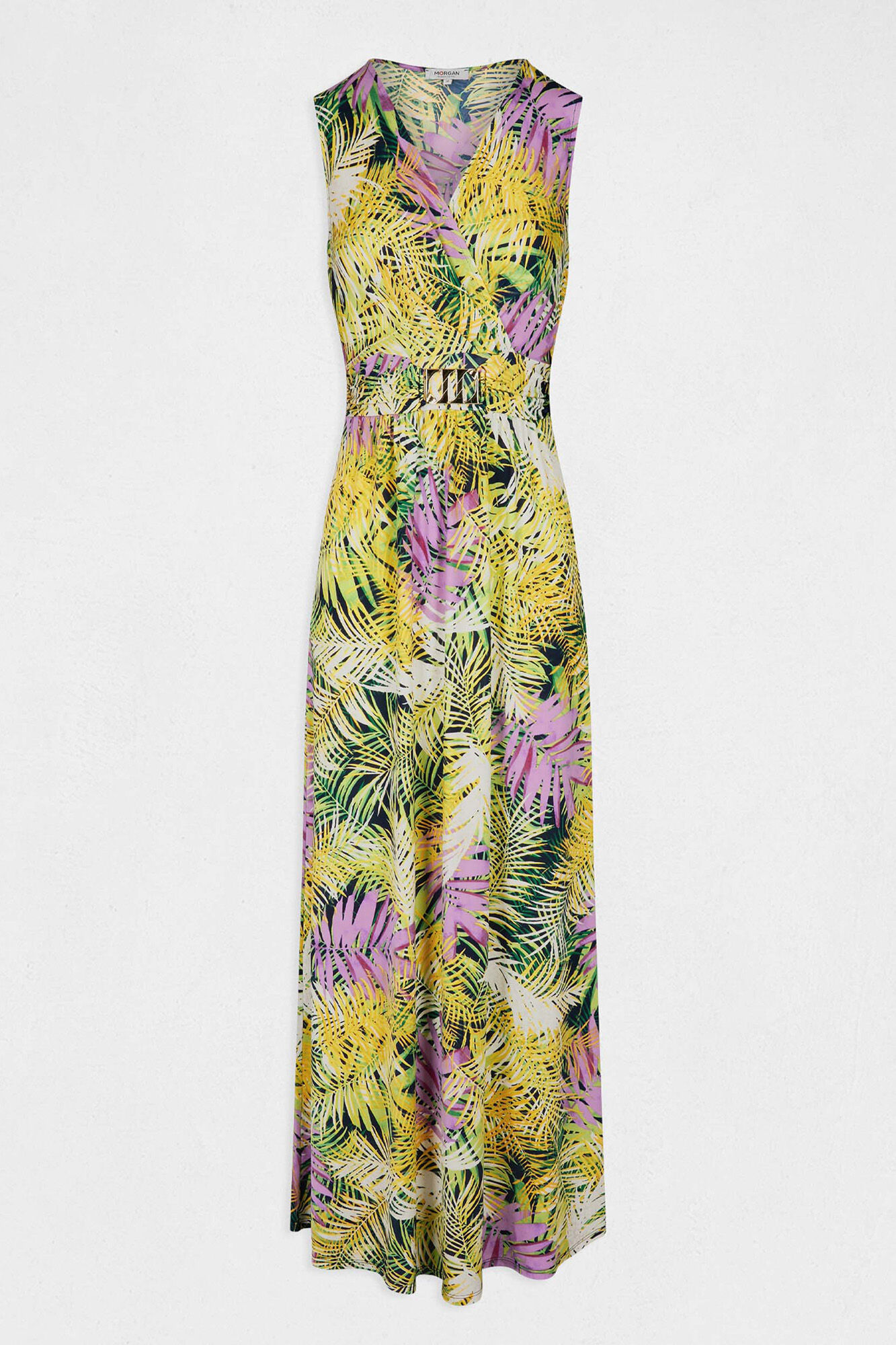 Vestido longo reto com estampa floral - Multicolorido