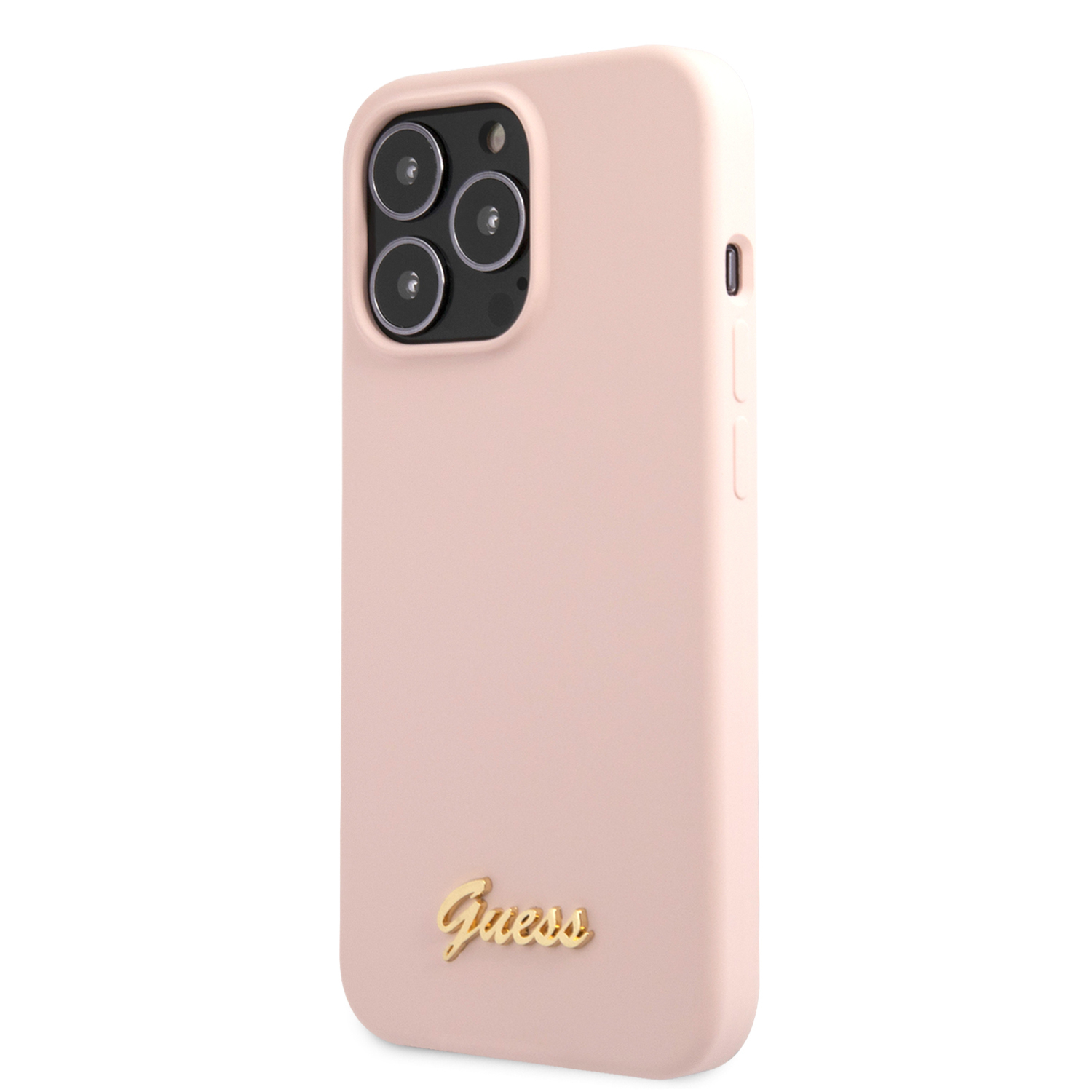 iPhone 13 Pro MagSafe Silikon Hardcase Hülle Vintage Script (GUHMP13LLSLMGLP) - Rosa / Gold