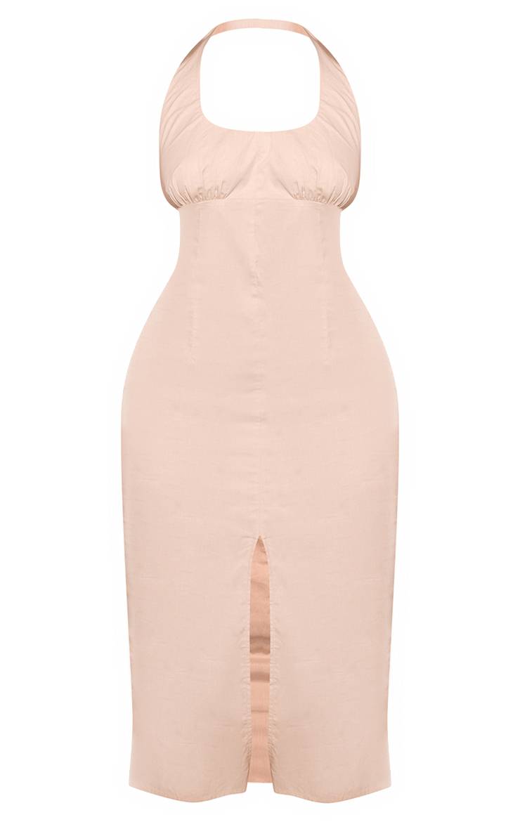 Gris Pierre Robe Midi Ajustée À Encolure Américaine
